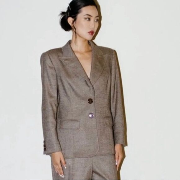 Escada | Tweed Pattern Button Front Wool Blazer Jacket in Gray Sz 44 Large - Picture 14 of 15